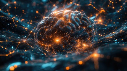 Poster - Neon Brain Visual with Sparks and Connections