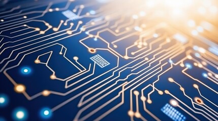 Poster - A blue and orange circuit board with many small lights on it