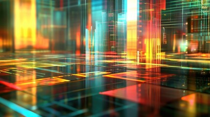 Poster - Abstract Digital Background with Colorful Lines and Grids