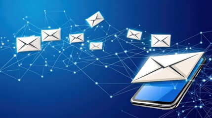 Poster - A cell phone with a blue background and a bunch of white emails on it