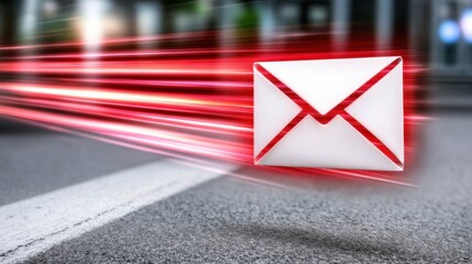 Poster - A white envelope with red writing is flying through the air
