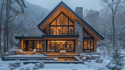 Poster - A large house with a fireplace and a pool