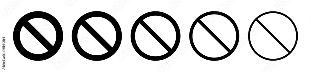 Ban, prohibited, forbidden symbol circle icon set in black with various ...