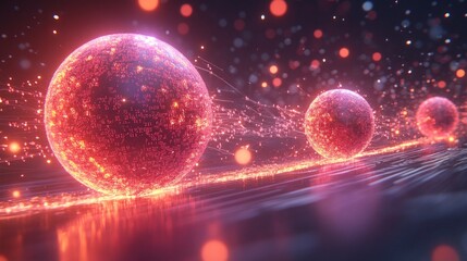 Poster - Artistic representation of quantum teleportation experiments depicting particles transferring states through entanglement at a conceptual level