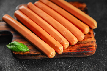 sausages fresh meat pork, beef, chicken dish gourmet food background on the table rustic food top view copy space