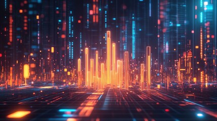 Poster - Futuristic Digital Landscape with Glowing Elements