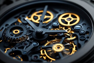 Poster - Hyper-realistic close-up of a disassembled mechanical watch, with intricate gears and springs laid out for reverse engineering, showing every fine detail