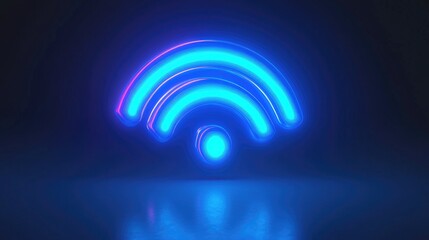 Poster - Neon Wifi Signal Icon with Blue Light Effects