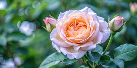 Sticker - Soft pink rose bloom in a lush garden.