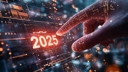 Aufkleber - Futuristic touch on digital interface displaying the year 2025 in a high-tech environment