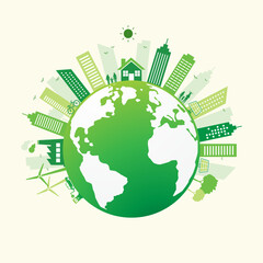 save world ecology and sustainable city concept on white background. world environment day. green ea