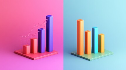 Poster - Colorful 3D Bar Graph Comparison on Dual Backgrounds