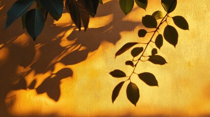 Poster - Golden Wall Shadows from Leaves at Sunset