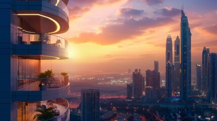 Poster - A city skyline with a beautiful sunset in the background