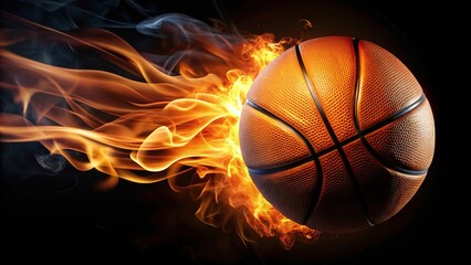 Basketball ball with fire flames on black background