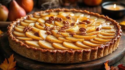 Wall Mural - Apple pie decorated with lattice overhead shot, fall baking concept