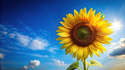 beautiful sunflower shining under the bright sunshine against a blue sky