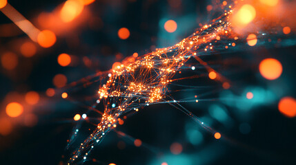 Poster - Abstract visualization of interconnected nodes with glowing links in a dark environment