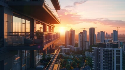 Poster - A city skyline with a beautiful sunset in the background