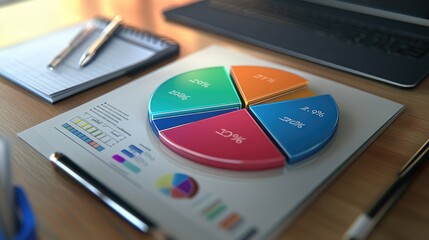 Poster - Colorful Pie Chart on a Desk with Office Supplies
