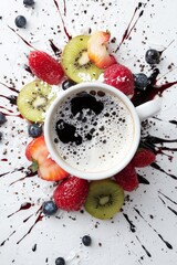 strawberries, blueberries, and two kiwis, arranged on a pristine white surface