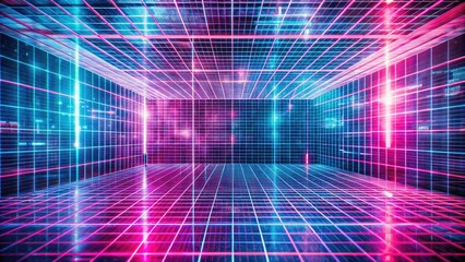 Poster - Futuristic neon grid with vibrant pink and blue lights.