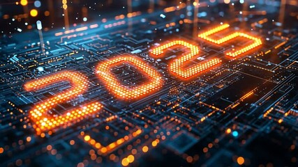 Poster - 2025 displayed in glowing digits on a futuristic circuit board backdrop