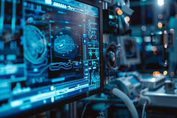 Poster - A computer monitor displays a brain scan
