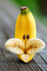 Poster -  A banana depicted with a face, featuring a banana peel formed as its visage