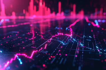 Poster - A computer generated image of a city with red and blue lines