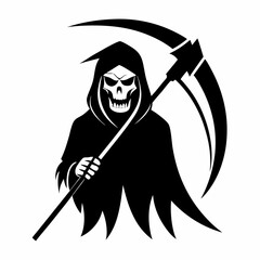 A grim reaper with a scythe silhouette vector illustration on white background