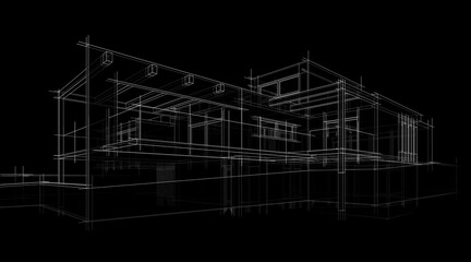 Sketch of modern house 3d rendering