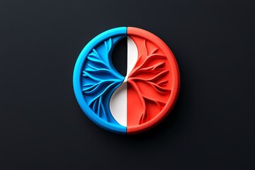 Aufkleber - Minimalist icon of a split circle, half light and half dark, representing the concept of dualism in a simplified form