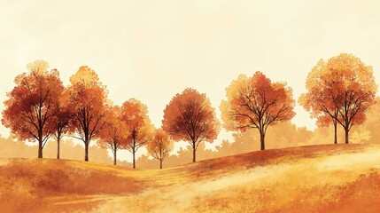 Autumn landscape with vibrant fall trees and rolling hills.