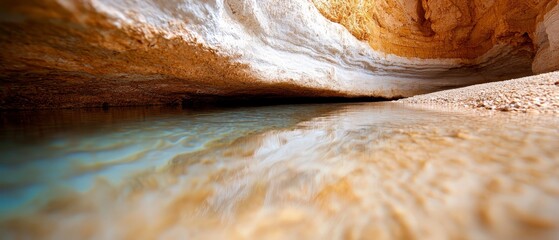 Poster -  A narrow waterway with a rock wall on one side and a smaller body of water on the other