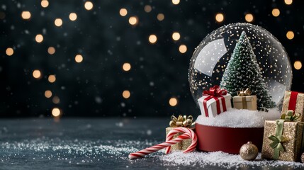 Wall Mural - christmas snow globe festive winter scene. new year and christmas background