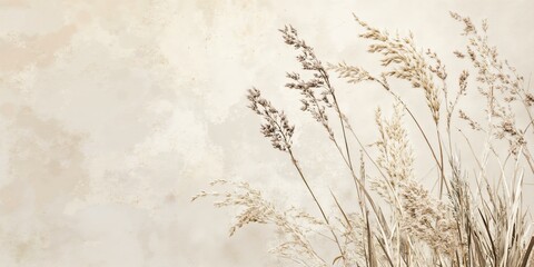 Canvas Print - Elegant minimalist design featuring delicate grass and natural tones for tranquil decor.