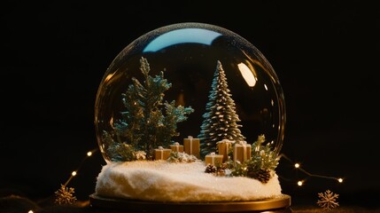Wall Mural - christmas snow globe festive winter scene. new year and christmas background