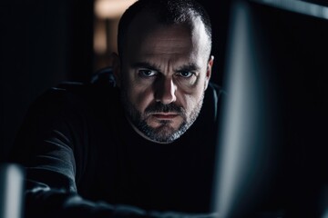 Aufkleber - A person focused on his laptop, likely doing work or browsing online