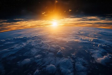 Wall Mural - majestic curvature of earth from space vivid blue oceans wispy white clouds and golden sunlight brea