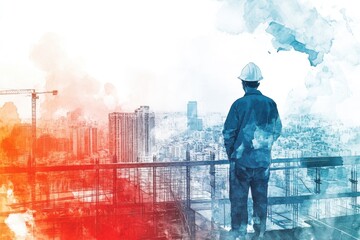 Poster - A person standing on the rooftop with a beautiful cityscape in the background
