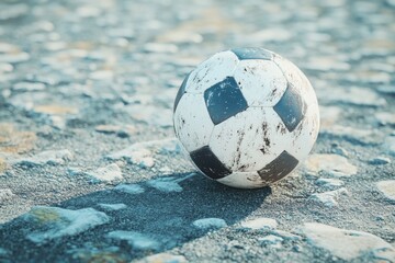 Wall Mural - Soccer ball on the ground, simple white and black design