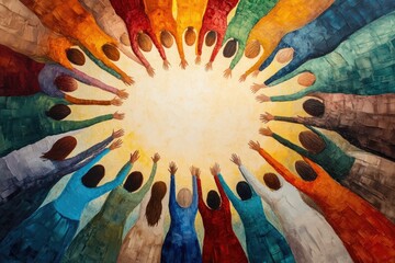Poster - A group of people standing in a circle, social gathering, community