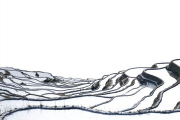 Poster - Mountain scenery with river flowing through the snowy landscape, great for winter or nature scenes