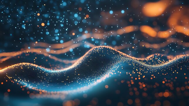 Unique digital terrain filled with colorful glowing particles creating movement