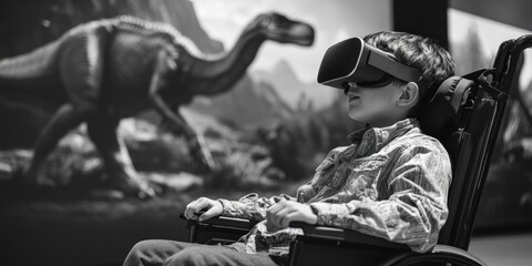 Poster - A young boy playing video games while sitting in his wheelchair, showing adaptability and fun