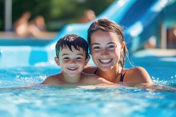 Poster - A mother and her young child enjoying time together in a swimming pool
