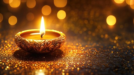 Poster - A single lit candle sits on top of a table in a warm and cozy setting