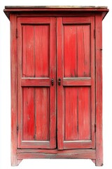 Poster - A red wooden cabinet with open doors, revealing its contents
