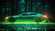 © weerayut - A futuristic electric car charging in a vibrant green forest, showcasing eco-friendly technology and innovation in transportation.